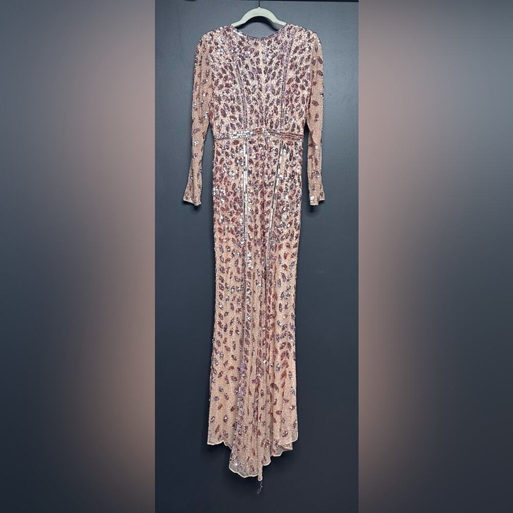 NEW Mac Duggal Embellished Front Slit Long Sleeve Gown Rose Gold 10 5502 - Picture 6 of 6